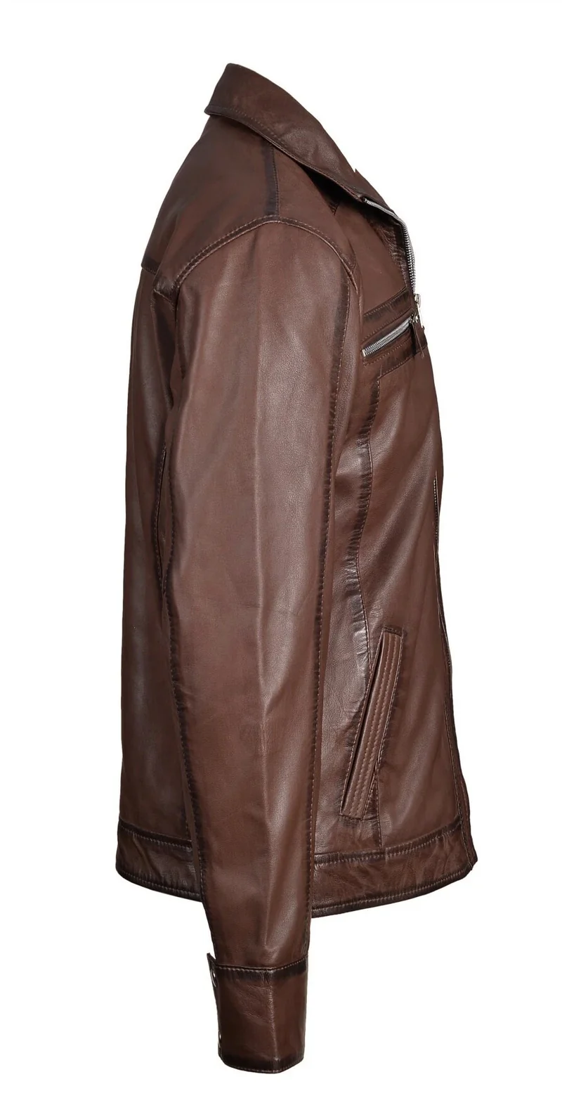 Men Brown Classic Zip Up Genuine Leather Jacket