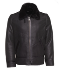 Men Black Shearling Collar Genuine Leather Jacket