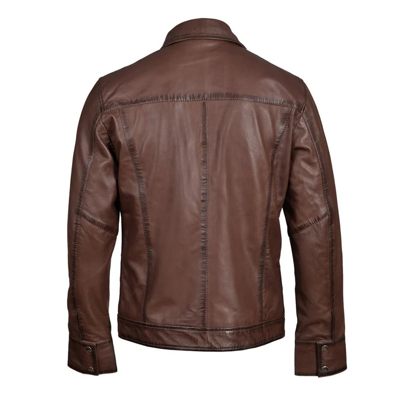 Men Brown Classic Zip Up Genuine Leather Jacket
